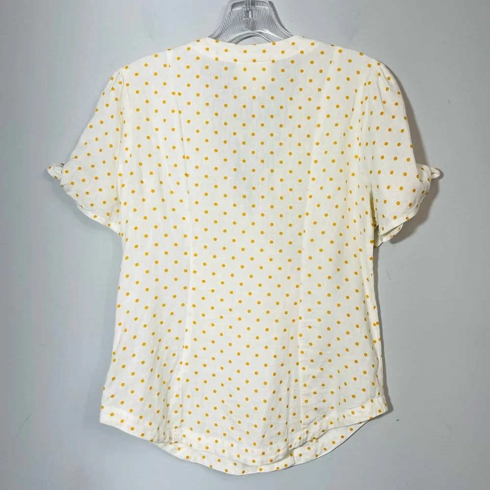 Anthropologie Maeve Louise Wrapped Blouse Size 0 Polka Dot Retro Puff Sleeve Top